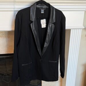 NWT Ashley Stewart Black Blazer with Faux Leather Trim